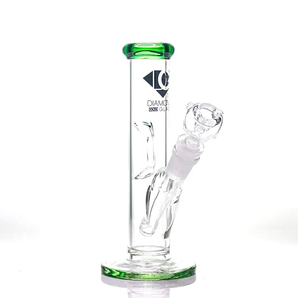 diamond glass straight tube bong version 2 in green