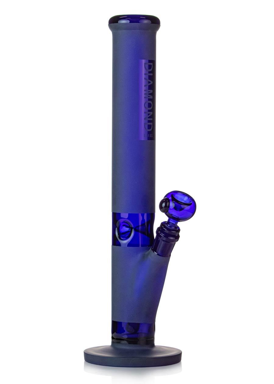 sandblasted straight tube bong in matte blue by diamond glass