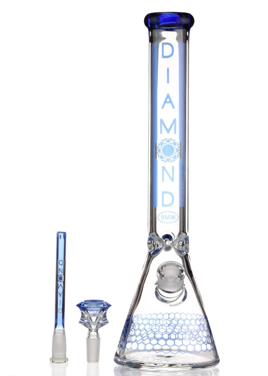 diamond glass 9mm bong in blue honeycomb