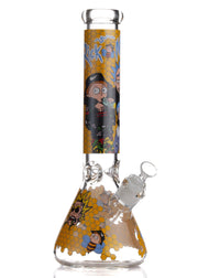 rick and morty beaker bong yellow honeycomb print 14 inches