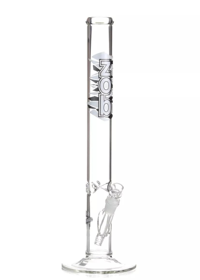 18 inch straight tube bong by zob glass with white logo